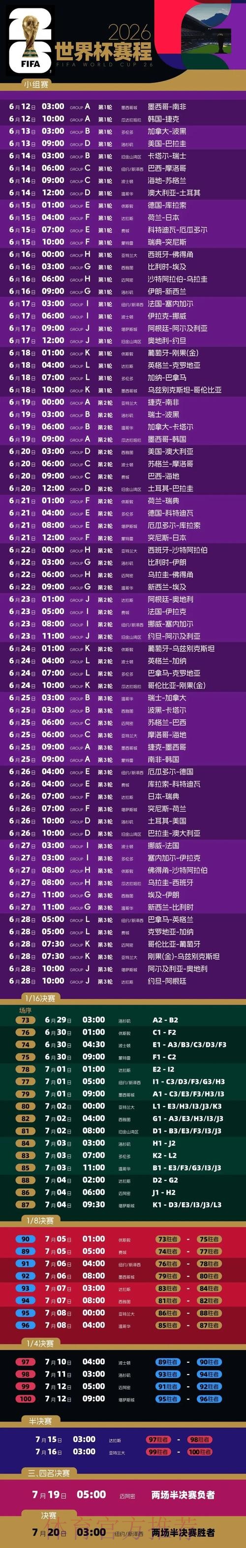 2026世界杯每日赛程实时更新观看指南直播平台